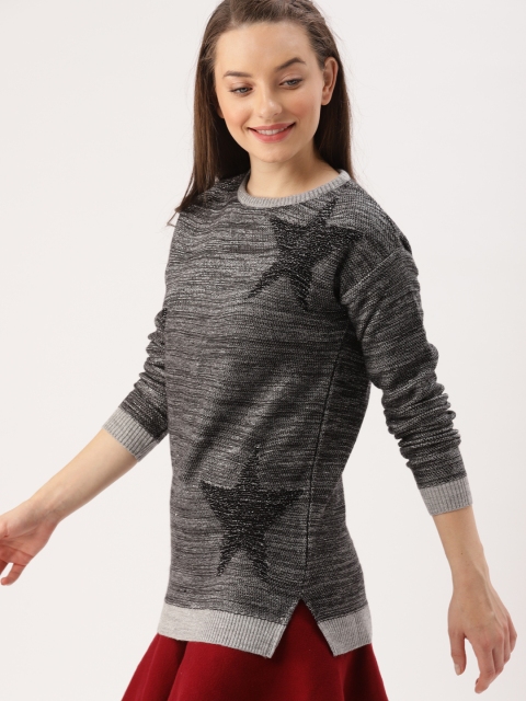 

DressBerry Women Charcoal Grey & Black Self-Design Sweater