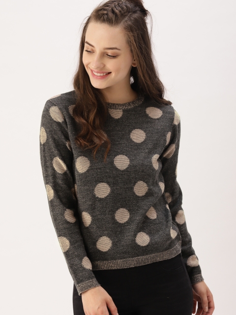 

DressBerry Women Charcoal Grey & Peach-Coloured Self Design Pullover