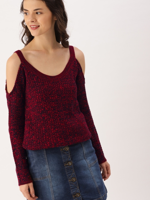 

DressBerry Women Red & Blue Self Design Pullover