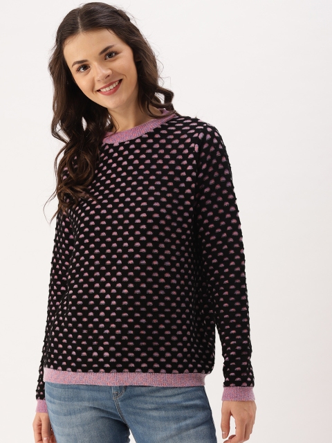 

DressBerry Women Black & Purple Self Design Pullover