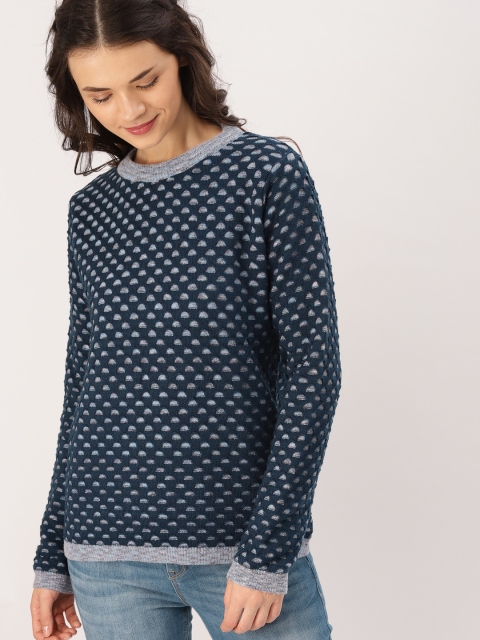 

DressBerry Women Blue Self Design Pullover