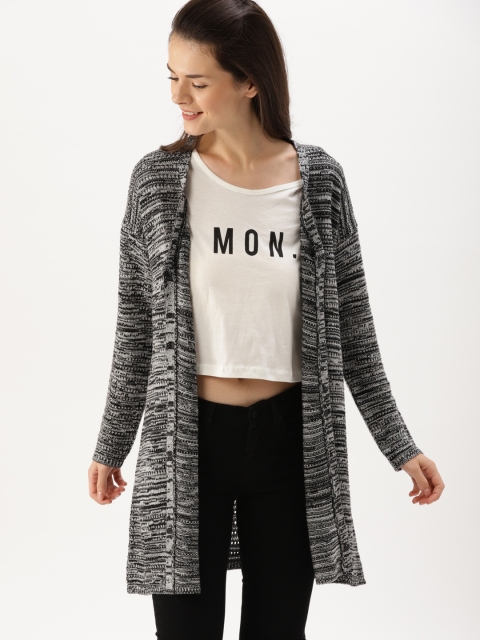 

DressBerry Women Grey & Black Self Design Front-Open