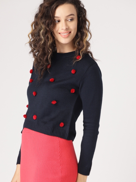 

DressBerry Women Navy Pom-Pom Detail Sweater, Navy blue