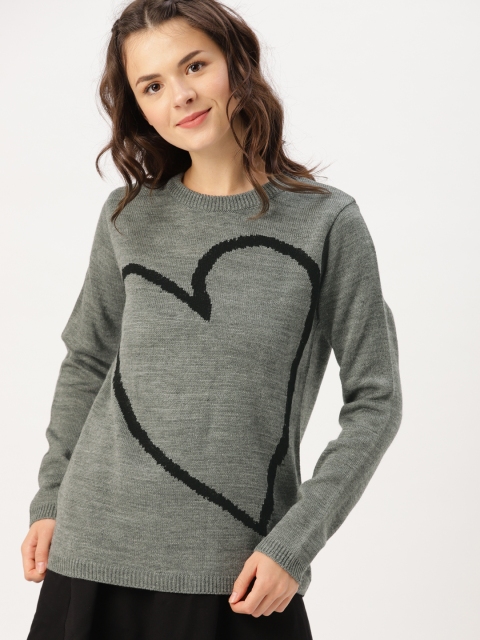 

DressBerry Women Charcoal Grey & Black Printed Pullover