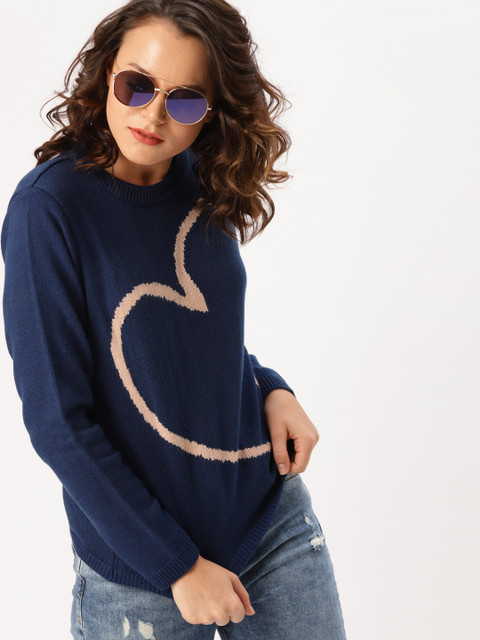 

DressBerry Women Navy Blue Printed Pullover Sweater