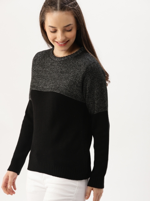 

DressBerry Women Black & Charcoal Colourblocked Pullover