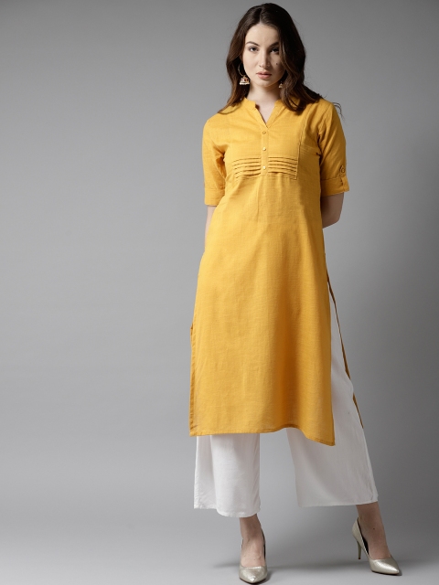 

Moda Rapido Women Mustard Yellow Solid Straight Kurta
