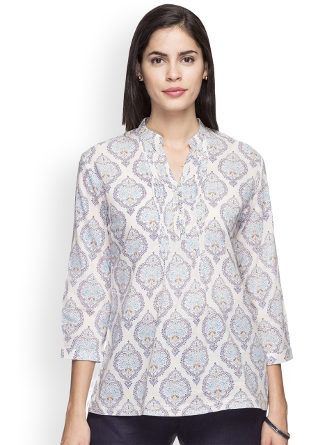 

Cottonworld Women Blue Printed A-Line Top