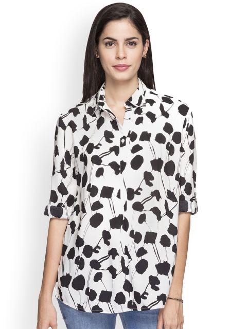 

Cottonworld Women Black And White Printed Shirt Style Top