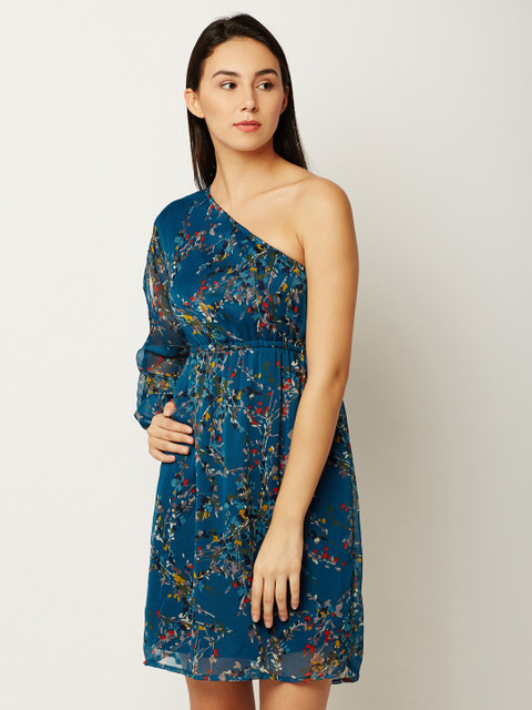 

Miss Chase Women Blue Printed Fit and Flare Dress