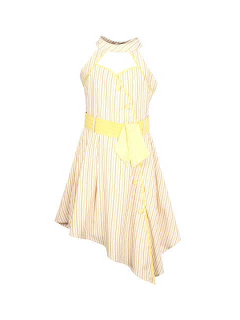 

CUTECUMBER Girls White Striped Fit and Flare Dress