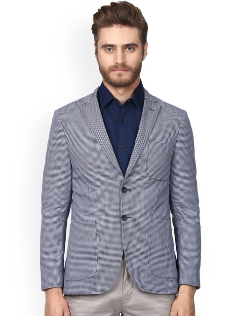 

ColorPlus Men's Tailor Fit Navy Blue & White Casual Blazer