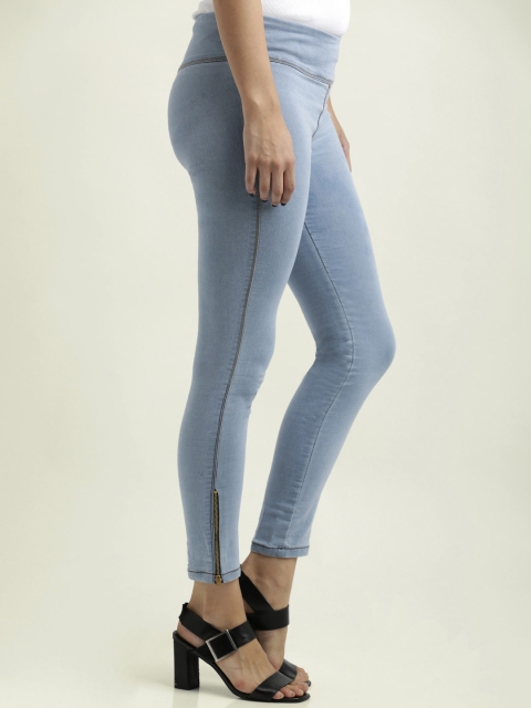 

Miss Chase Solid Blue Super Skinny High Rise Jeggings