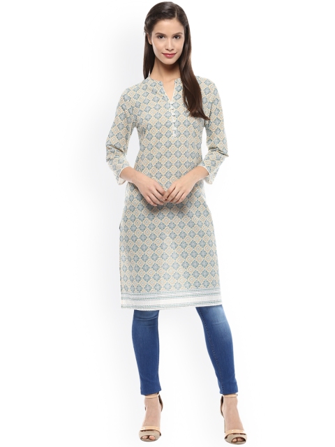 

People Women Green Printed Straight Kurta