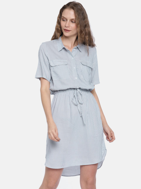 

ONLY Women White & Blue Striped Fit and Flare Dress