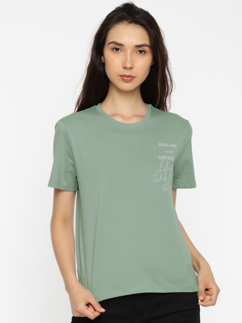 

ONLY Women Green Printed Round Neck T-shirt