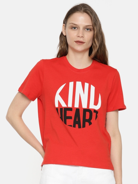

ONLY Women Red Printed Round Neck T-shirt