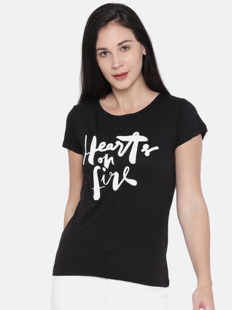 

ONLY Women Black Printed Round Neck T-shirt