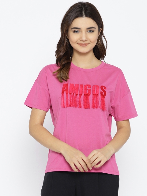 

ONLY Women Pink Printed Round Neck T-shirt