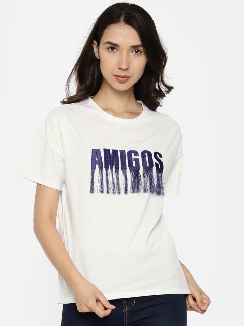 

ONLY Women White Printed Round Neck T-shirt