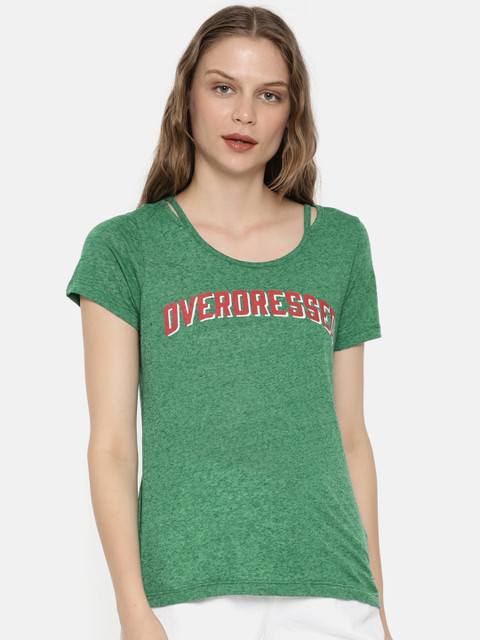 

ONLY Women Green Printed Round Neck T-shirt