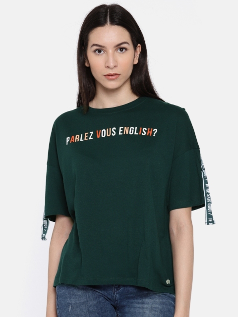 

ONLY Women Green Printed Round Neck T-shirt