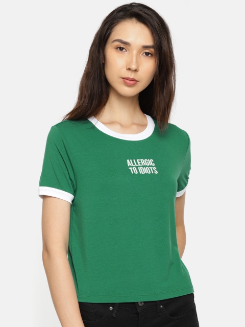 

ONLY Women Green Printed Round Neck T-shirt