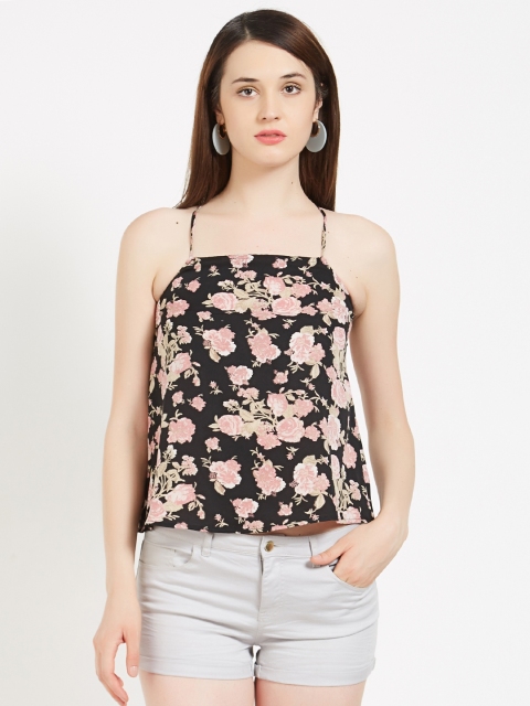 

pinwheel Women Black Printed Styled Back Crop Top