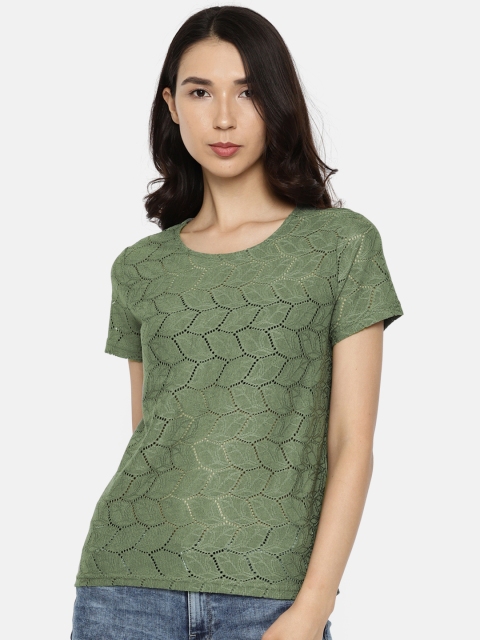 

ONLY Women Green Self Design Top