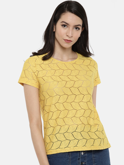 

ONLY Women Mustard Self Design Top