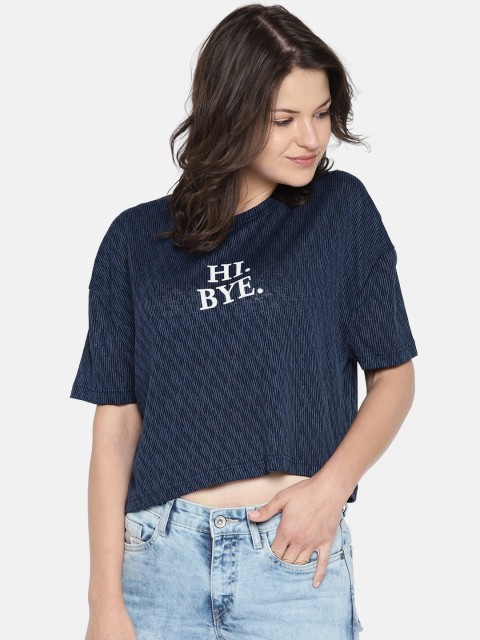 

ONLY Women Navy Blue Printed Boxy Crop Top
