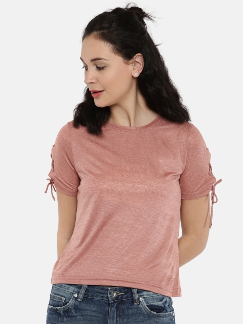 

ONLY Women Pink Solid Round Neck T-shirt