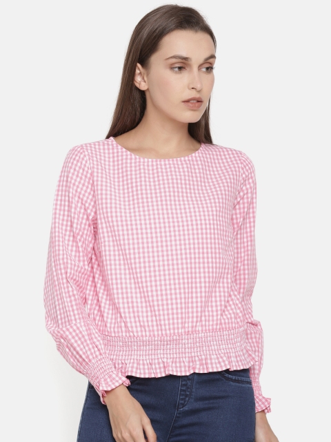 

ONLY Women Pink Checked Top