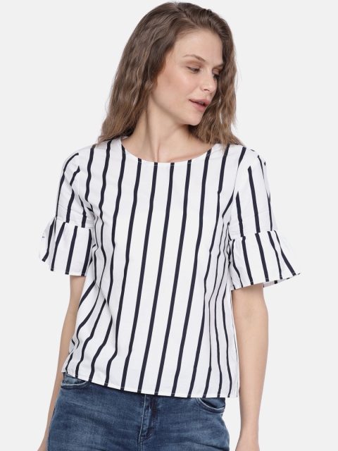 

ONLY Women White & Navy Striped Top