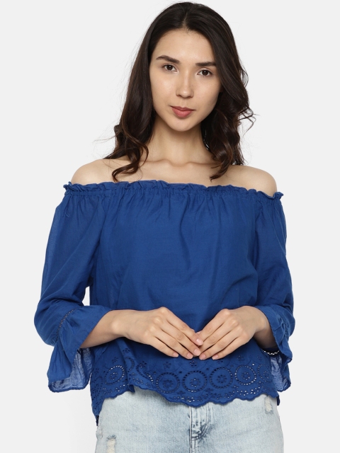 

ONLY Women Blue Solid Bardot Top