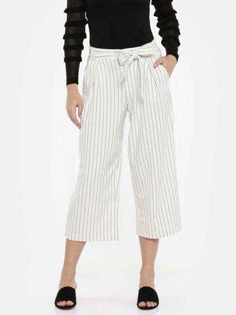 

ONLY Women White & Black Loose Fit Striped Culottes
