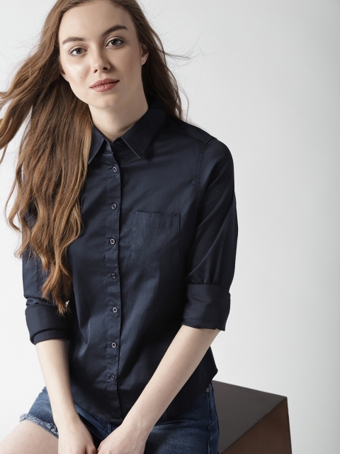 

Mast & Harbour Women Navy Blue Regular Fit Solid Casual Shirt