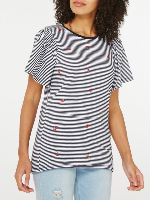 

DOROTHY PERKINS Women Navy Blue Striped Top