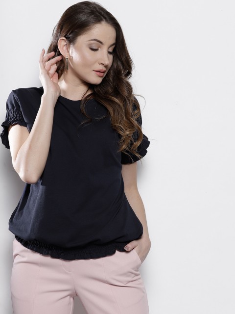 

DOROTHY PERKINS Women Navy Solid Blouson Top, Navy blue