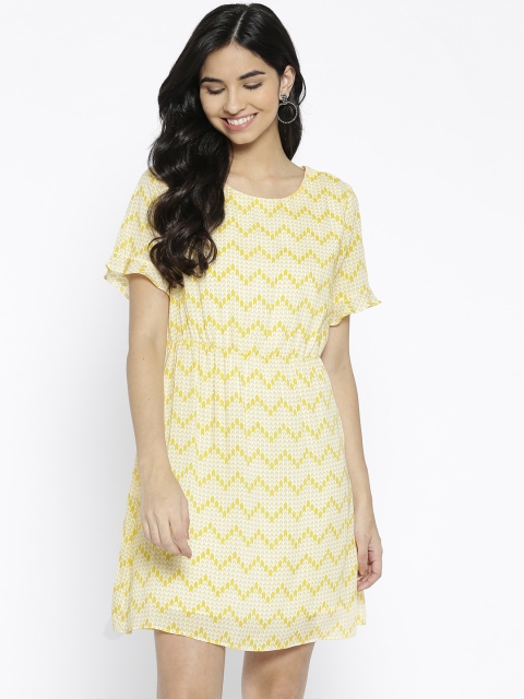 

Allen Solly Woman Women Yellow Printed A-Line Dress