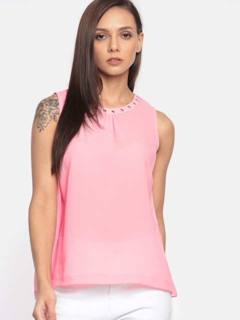 

Allen Solly Woman Pink Solid Semi Sheer Top
