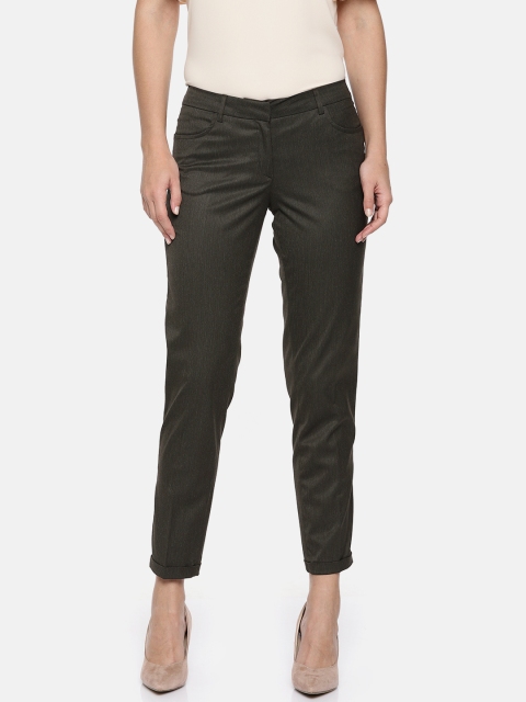 

Allen Solly Woman Brown & Grey Slim Fit Solid Regular Trousers