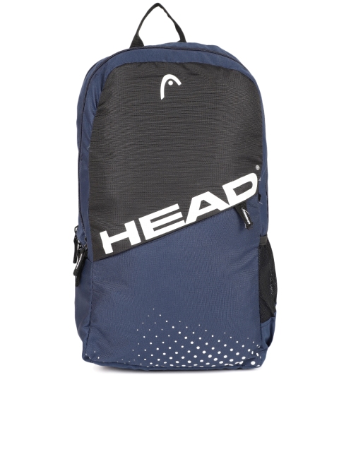 

Head Unisex Navy Blue & Black Colourblocked Brand Print Spin Backpack