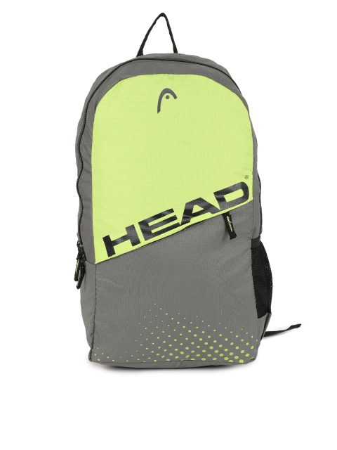 

Head Unisex Grey & Fluorescent Green Colourblocked Brand Logo Print Spin Backpack