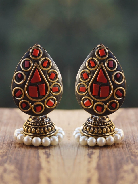 

Anetra Gold-Toned Teardrop Shaped Jhumkas
