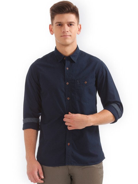 

Arrow Blue Jean Co. Men Navy Blue Slim Fit Self Design Casual Shirt
