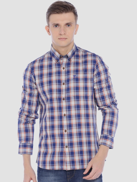 

Arrow Blue Jean Co Men Navy Blue Slim Fit Tartan Checked Casual Shirt