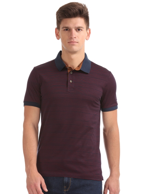 

Arrow Sport Men Maroon & Navy Blue Striped Polo Collar T-shirt