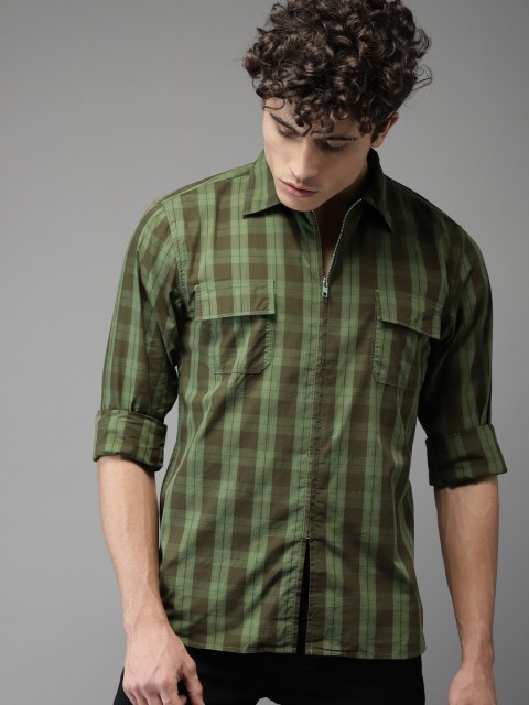 

Moda Rapido Men Olive Green Checked Casual Shirt