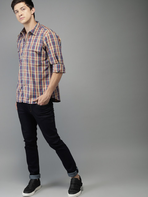 

Moda Rapido Men Beige & Blue Checked Casual Shirt